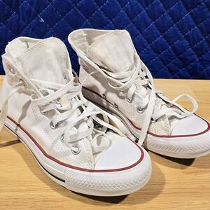 Converse White High-Tops with Red Details